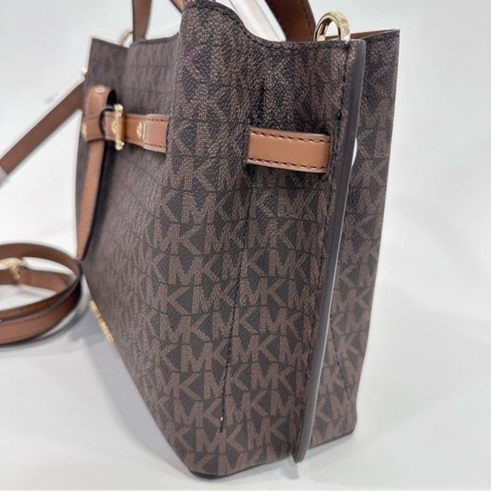 New Michael Kors Emilia Small Logo Printed Canvas Satchel Bag in Brown - Picture 11 of 12